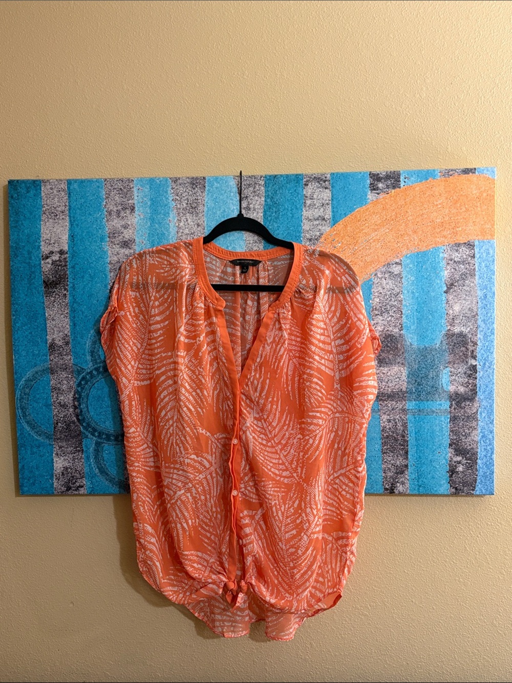 Banana Republic Orange Printed Short-Sleeve Blouse